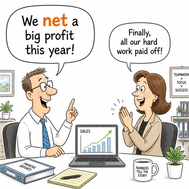net (net (kazanç vb.); ağ ile yakalamak) karikatürü — diyalogla bağlam içinde öğren