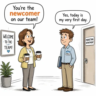 newcomer (yeni gelen kimse, acemi) karikatürü — diyalogla bağlam içinde öğren