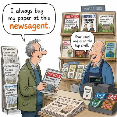 newsagent (gazete bayii) karikatürü — diyalogla bağlam içinde öğren