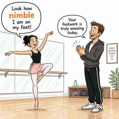 nimble (çevik, atik) karikatürü — diyalogla bağlam içinde öğren