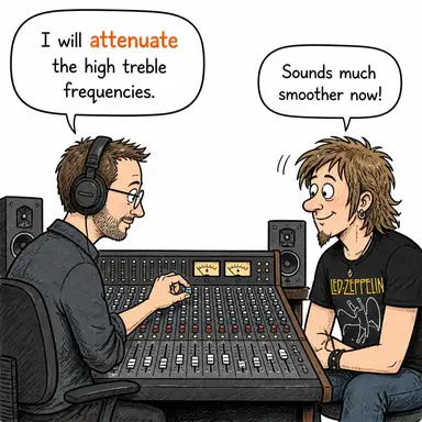 attenuate (zayıflatmak, etkisini azaltmak, inceltmek) karikatürü — diyalogla bağlam içinde öğren