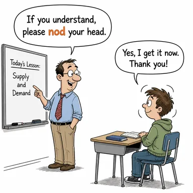 nod (başını sallamak (onay/selam)) karikatürü — diyalogla bağlam içinde öğren