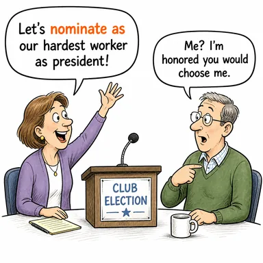 nominate as (... olarak aday göstermek, atamak) karikatürü — diyalogla bağlam içinde öğren