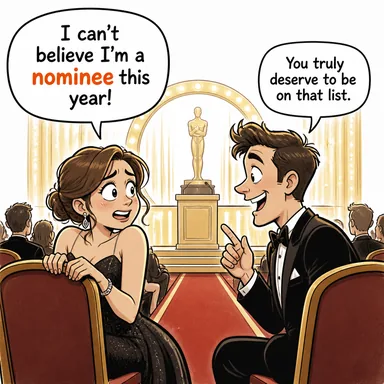 nominee (aday) karikatürü — diyalogla bağlam içinde öğren