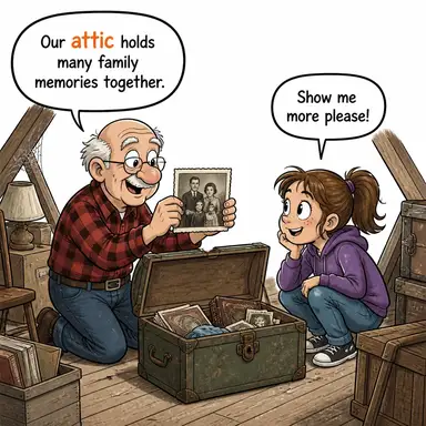 attic (tavan arası) karikatürü — diyalogla bağlam içinde öğren