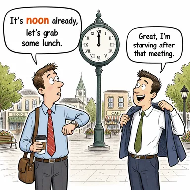 noon (öğle vakti, gün ortası) karikatürü — diyalogla bağlam içinde öğren