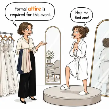 attire (kıyafet, giyim kuşam) karikatürü — diyalogla bağlam içinde öğren