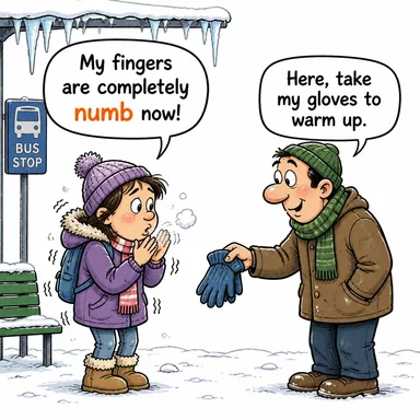 numb (uyuşmuş, hissiz) karikatürü — diyalogla bağlam içinde öğren
