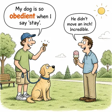 obedient (itaatkar, söz dinleyen) karikatürü — diyalogla bağlam içinde öğren