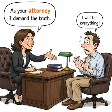 attorney (avukat, dava vekili) karikatürü — diyalogla bağlam içinde öğren