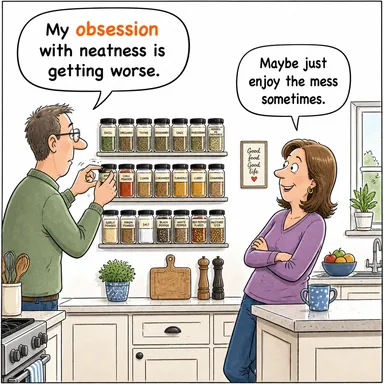 obsession (takıntı, saplantı) karikatürü — diyalogla bağlam içinde öğren