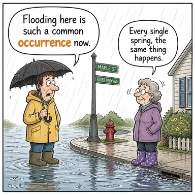 occurrence (meydana gelme, vaka, olay) karikatürü — diyalogla bağlam içinde öğren