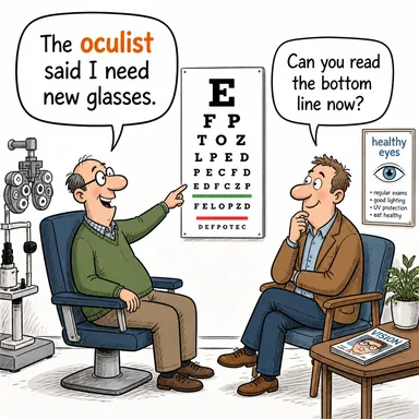 oculist (göz doktoru (eski kullanım)) karikatürü — diyalogla bağlam içinde öğren