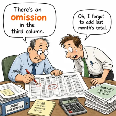 omission (ihmal, hariç tutma, atlama, eksiklik) karikatürü — diyalogla bağlam içinde öğren
