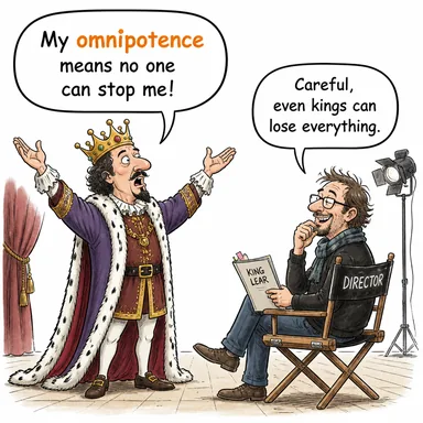 omnipotence (her şeye gücü yetme durumu, mutlak kudret) karikatürü — diyalogla bağlam içinde öğren