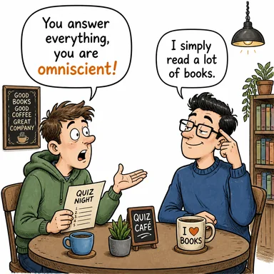 omniscient (her şeyi bilen) karikatürü — diyalogla bağlam içinde öğren