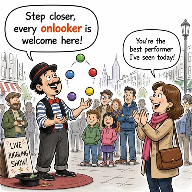 onlooker (seyirci, izleyici, görgü tanığı) karikatürü — diyalogla bağlam içinde öğren