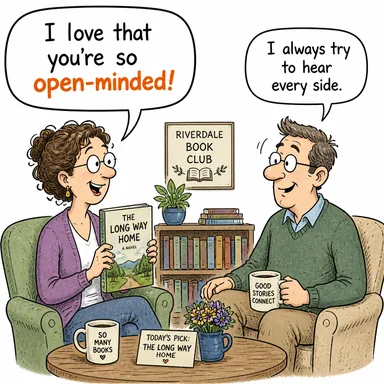 open-minded (açık fikirli, önyargısız) karikatürü — diyalogla bağlam içinde öğren
