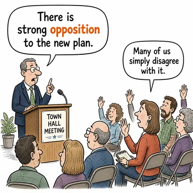 opposition (muhalefet, karşı koyma) karikatürü — diyalogla bağlam içinde öğren
