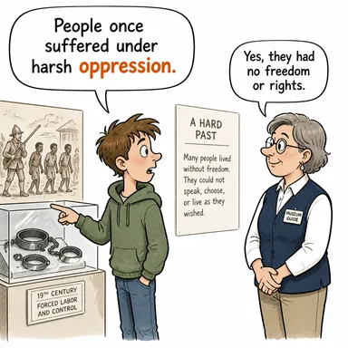 oppression (baskı, zulüm) karikatürü — diyalogla bağlam içinde öğren