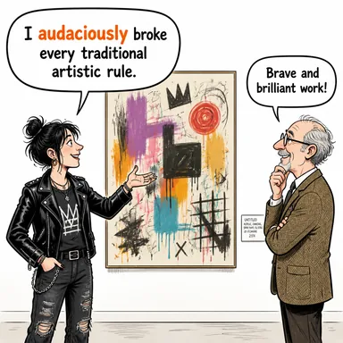 audaciously (cüretkârca, küstahça, cesurca) karikatürü — diyalogla bağlam içinde öğren