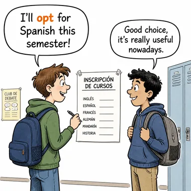 opt (seçmek, tercih etmek) karikatürü — diyalogla bağlam içinde öğren