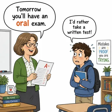 oral (sözlü; ağızla ilgili) karikatürü — diyalogla bağlam içinde öğren