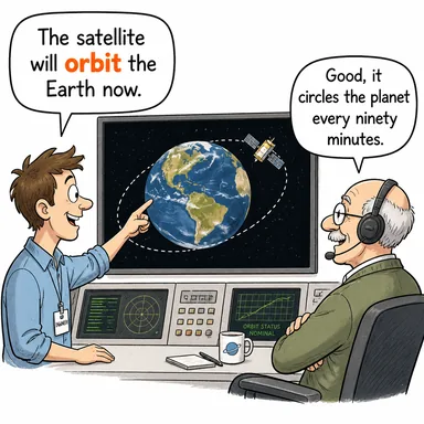 orbit (yörünge; yörüngede dönmek) karikatürü — diyalogla bağlam içinde öğren