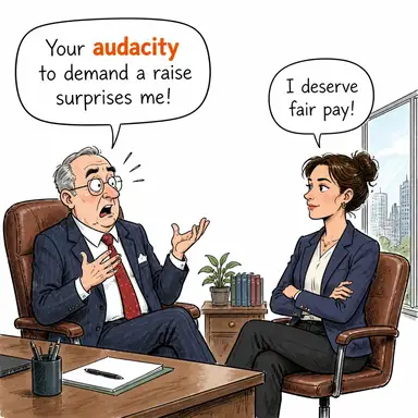 audacity (cüret, küstahlık, büyük cesaret) karikatürü — diyalogla bağlam içinde öğren