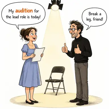 audition (seçme sınavı (sanatçı/oyuncu için)) karikatürü — diyalogla bağlam içinde öğren