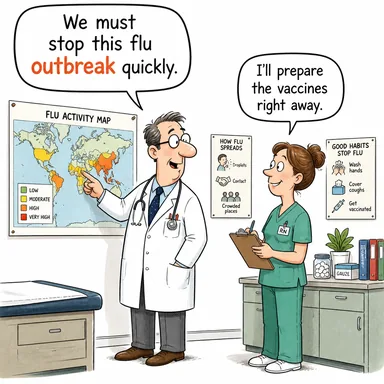 outbreak (salgın, patlak verme, başlangıç) karikatürü — diyalogla bağlam içinde öğren