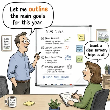 outline (taslağını çizmek, özetlemek, ana hatlarıyla belirtmek) karikatürü — diyalogla bağlam içinde öğren