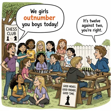 outnumber (sayıca üstün gelmek, sayıca geçmek) karikatürü — diyalogla bağlam içinde öğren