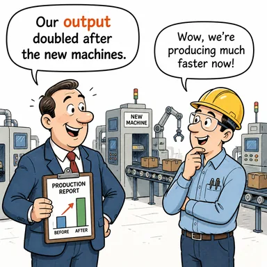 output (çıktı, üretim, verim, hasıla) karikatürü — diyalogla bağlam içinde öğren
