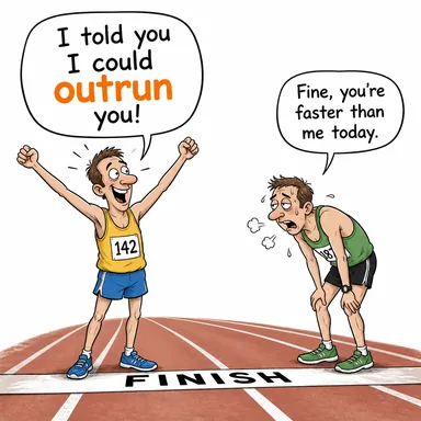 outrun (geçmek, daha hızlı koşmak, geride bırakmak) karikatürü — diyalogla bağlam içinde öğren