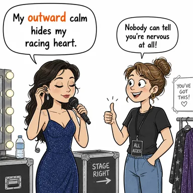 outward (dış, harici, dışarıya doğru) karikatürü — diyalogla bağlam içinde öğren