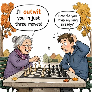 outwit (zekasıyla alt etmek, kurnazlıkla yenmek, atlatmak) karikatürü — diyalogla bağlam içinde öğren