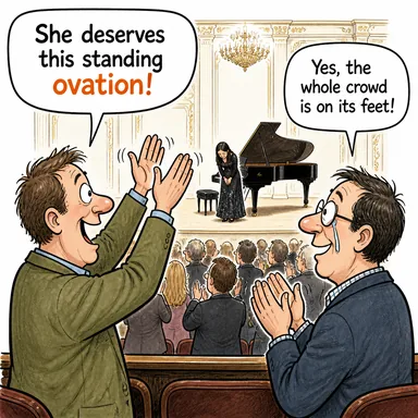 ovation (alkış tufanı, büyük tezahürat) karikatürü — diyalogla bağlam içinde öğren