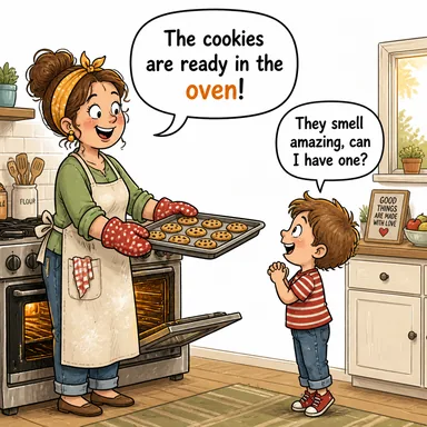 oven (fırın) karikatürü — diyalogla bağlam içinde öğren