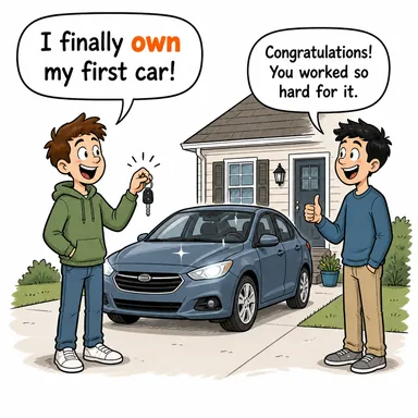 own (sahip olmak) karikatürü — diyalogla bağlam içinde öğren