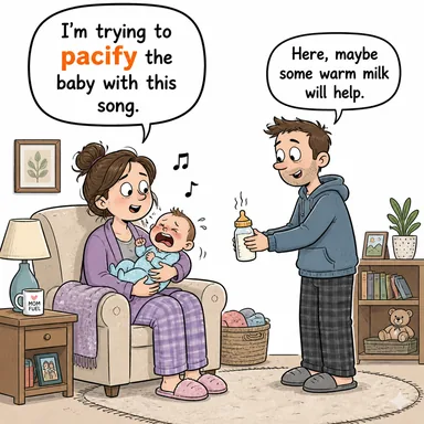 pacify (yatıştırmak, sakinleştirmek, barış sağlamak) karikatürü — diyalogla bağlam içinde öğren