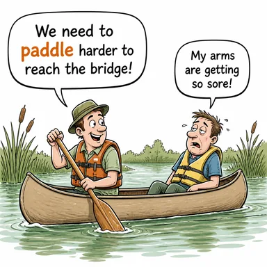 paddle (kürek çekmek; kürek) karikatürü — diyalogla bağlam içinde öğren