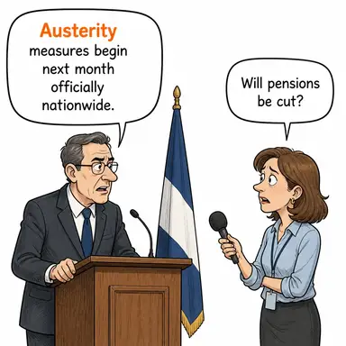 austerity (kemer sıkma, tutumluluk, sertlik (yaşam)) karikatürü — diyalogla bağlam içinde öğren