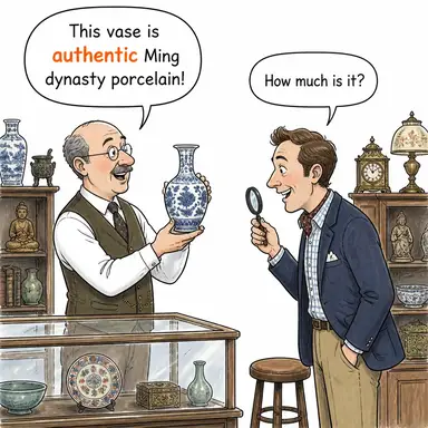 authentic (özgün, hakiki, güvenilir) karikatürü — diyalogla bağlam içinde öğren