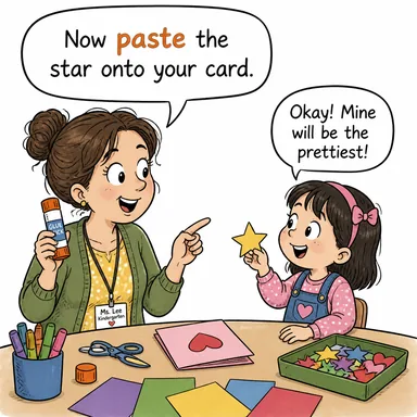 paste (yapıştırmak; macun, hamur) karikatürü — diyalogla bağlam içinde öğren
