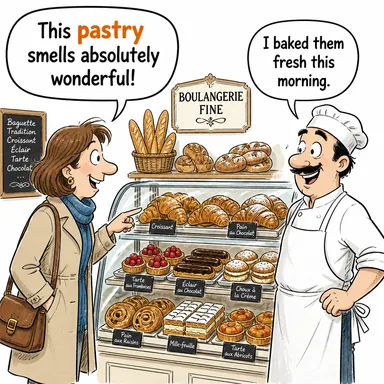 pastry (hamur işi, börek, çörek) karikatürü — diyalogla bağlam içinde öğren