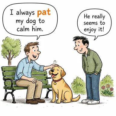 pat (hafifçe vurmak, sıvazlamak, okşamak) karikatürü — diyalogla bağlam içinde öğren