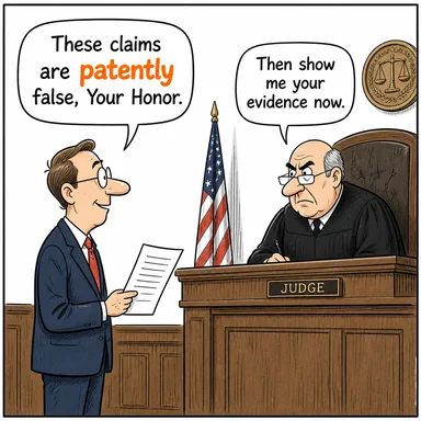 patently (apaçık, bariz bir şekilde, külliyen) karikatürü — diyalogla bağlam içinde öğren