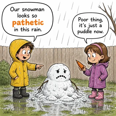 pathetic (acınası, zavallı; dokunaklı) karikatürü — diyalogla bağlam içinde öğren
