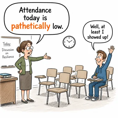 pathetically (acıklı bir halde, zavallıca) karikatürü — diyalogla bağlam içinde öğren